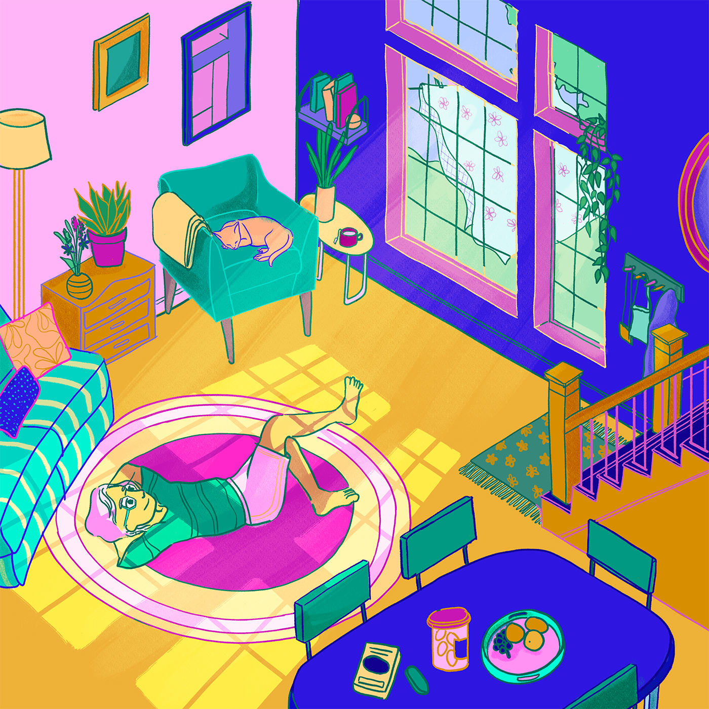 Personne couchée dans un salon