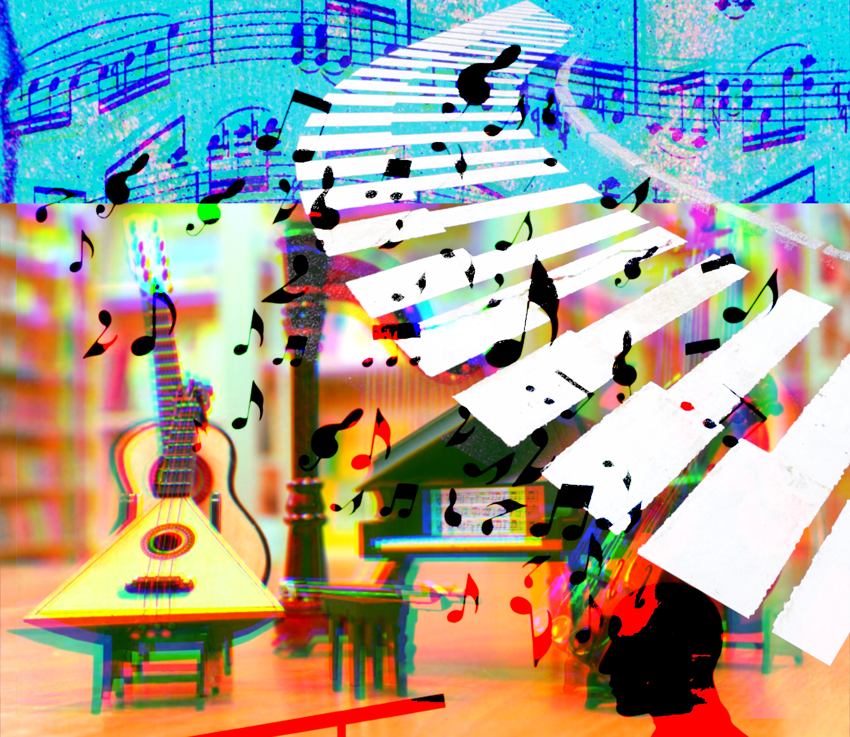 picture of different musical instruments blended together