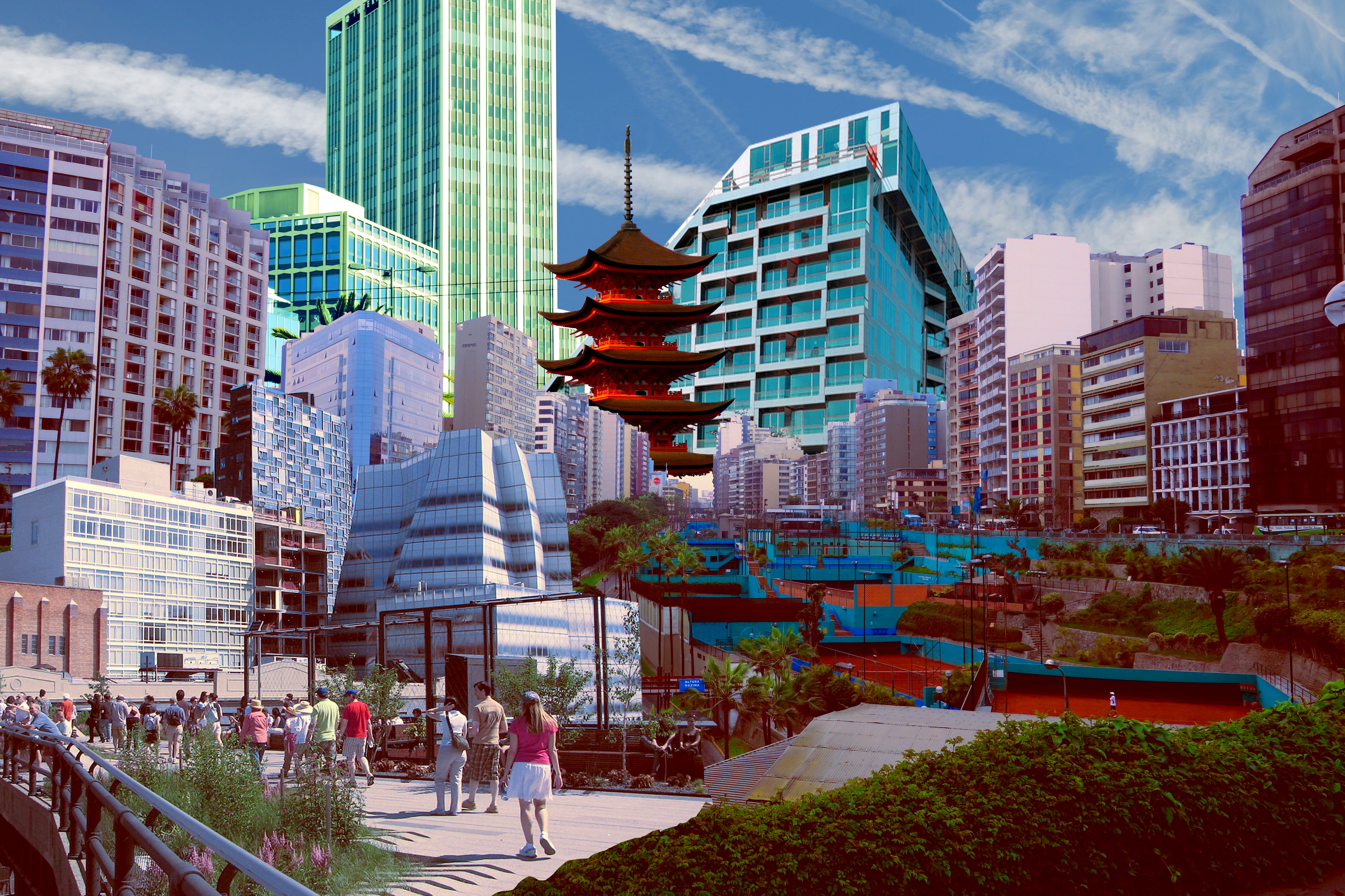 A collage of a city