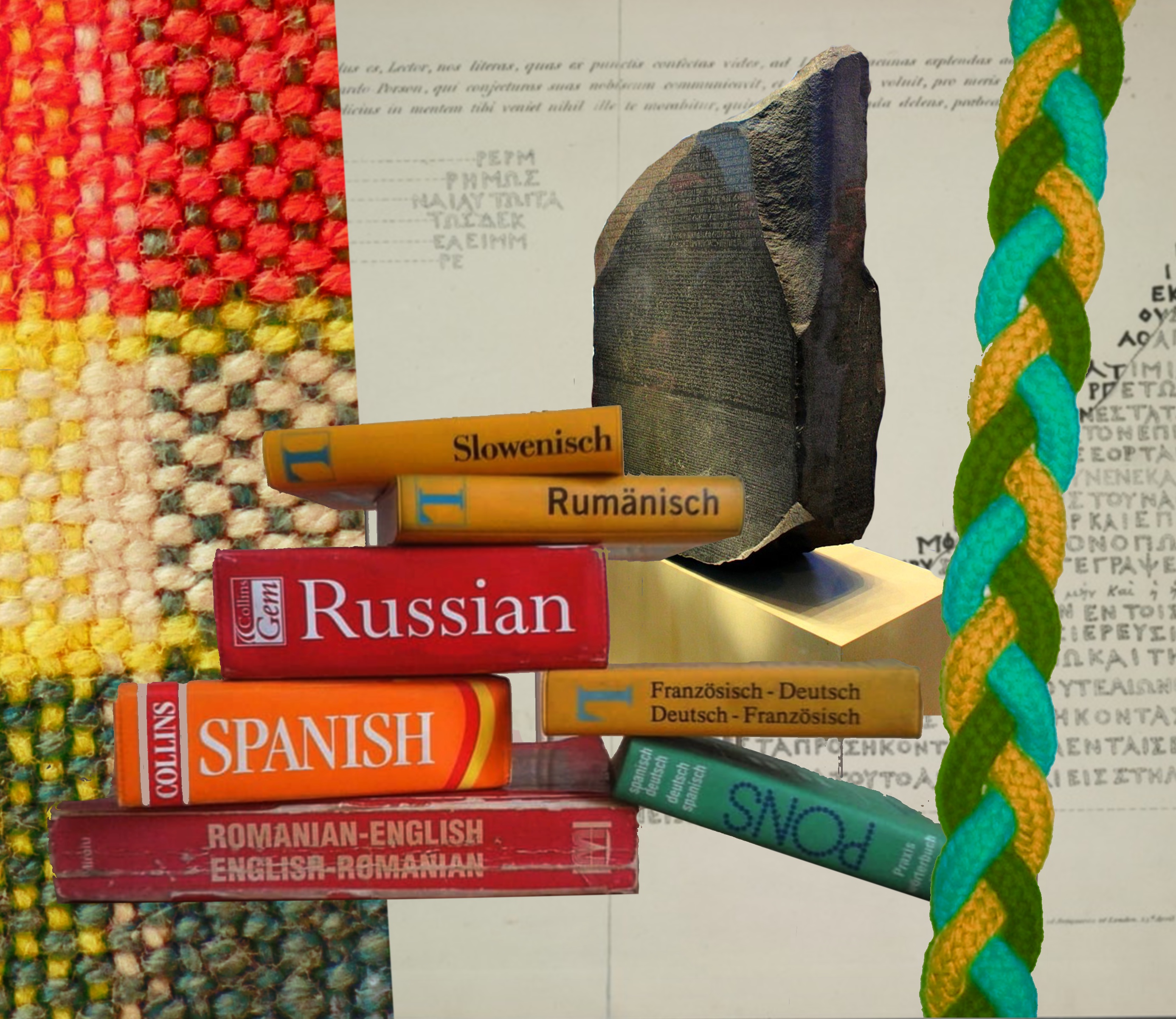Picture of dictionaries from different languages stacked together