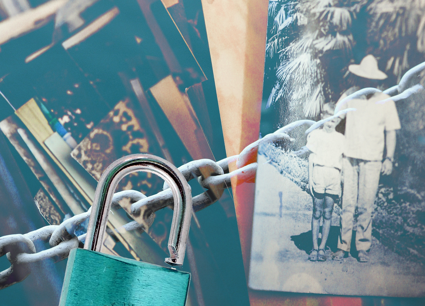 a lock over old photographs