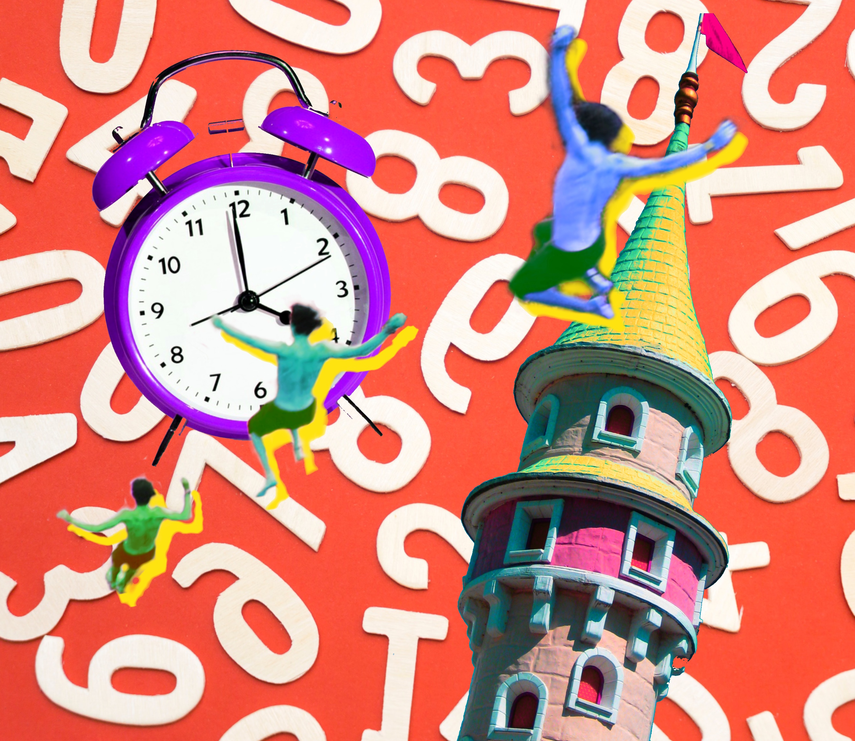 people jumping from a tower with random numbers