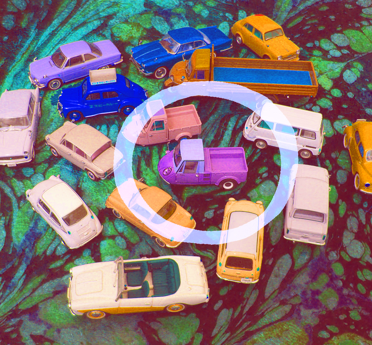 a circle over some toy cars