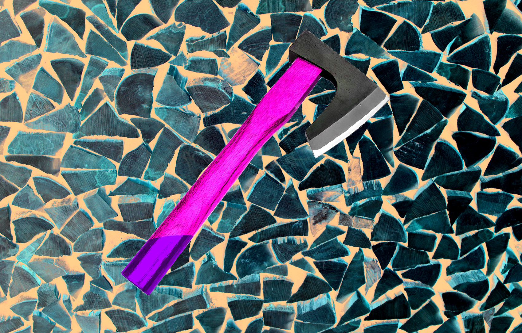 a hatchet over broken glass