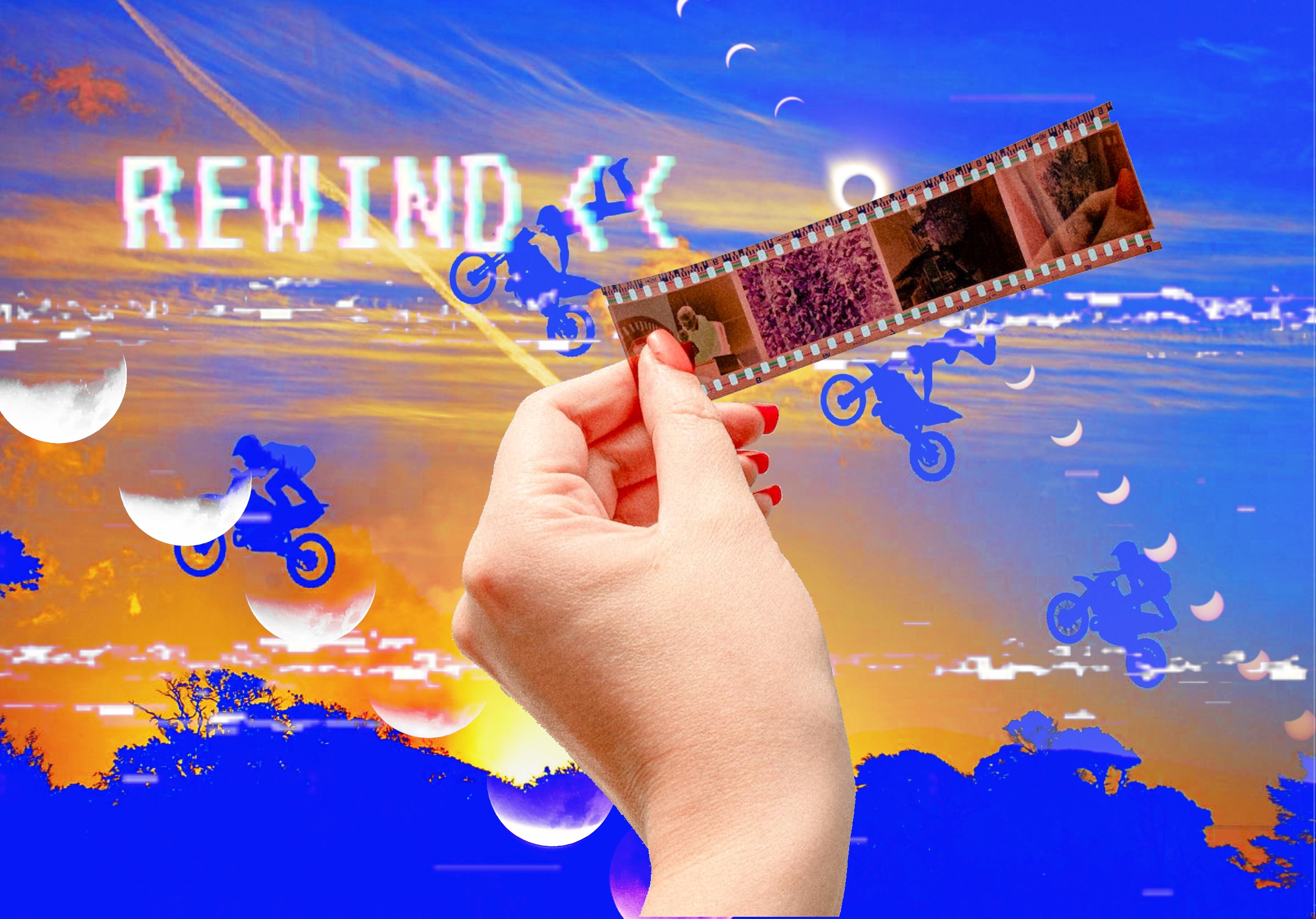 text reads rewind and a person holds up an undeveloped film strip