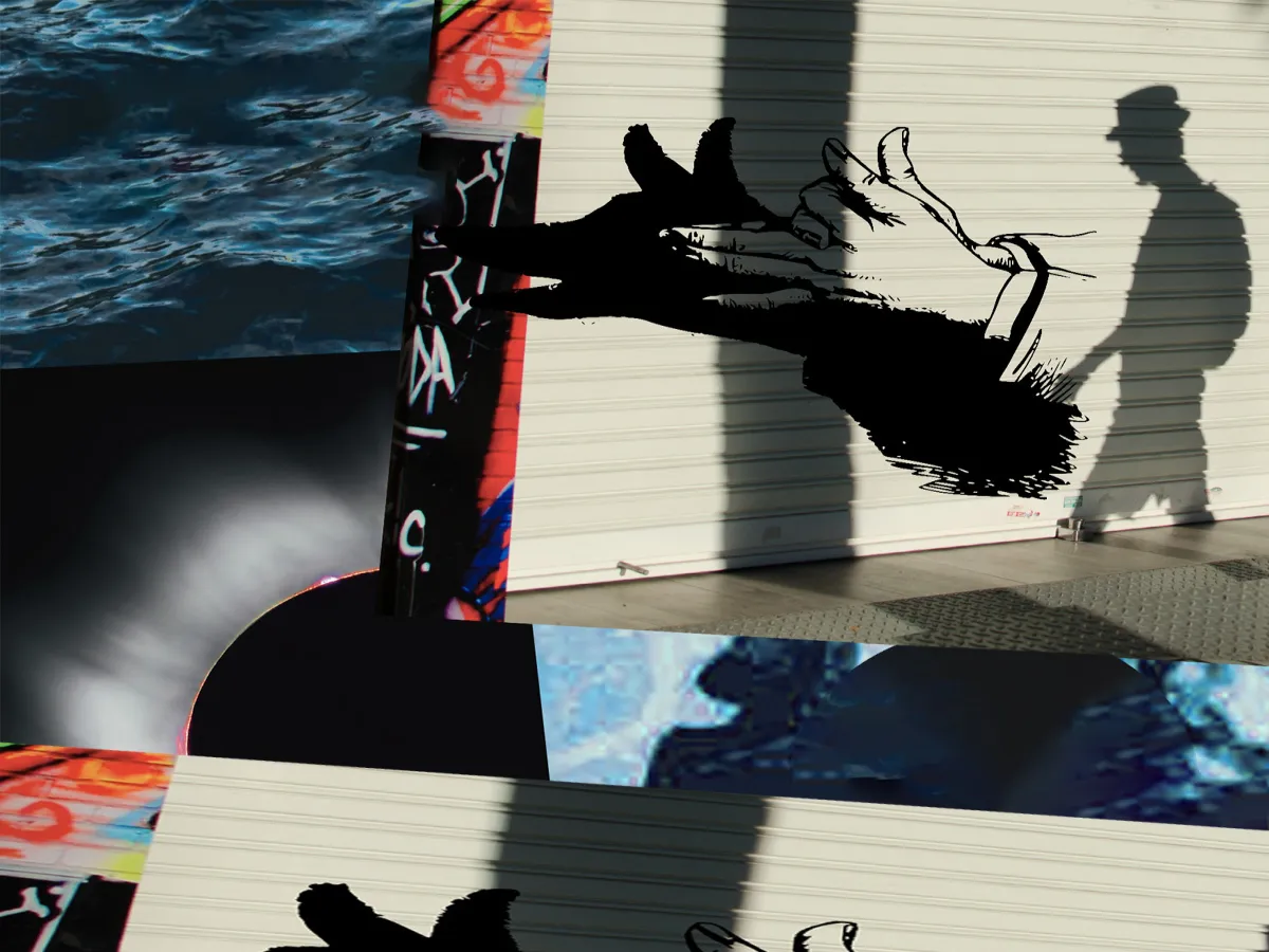 a collage of shadows and eyes