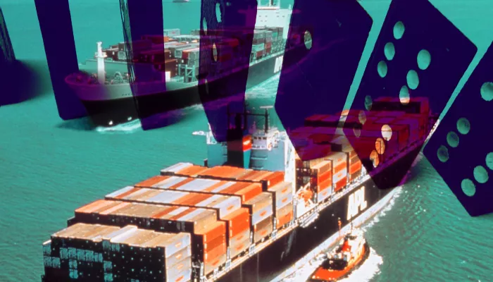 a cargo ship and dominos