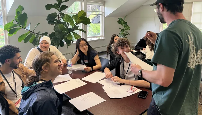 Poet in front of interested students