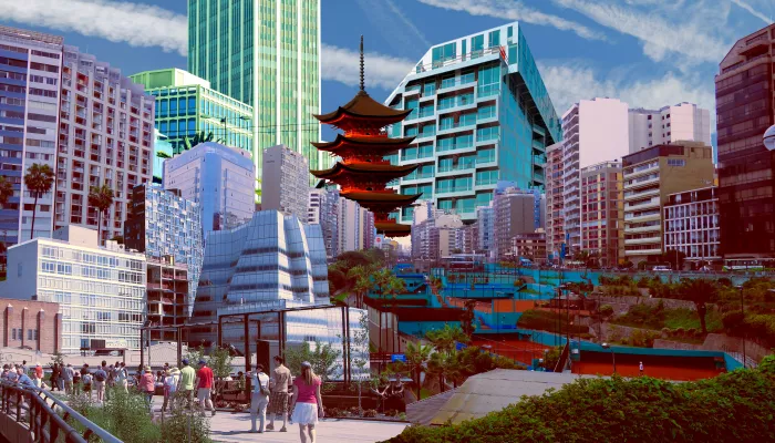 A collage of a city