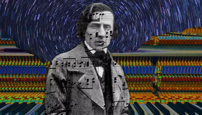 Chopin sur fond d'étoiles et de piano