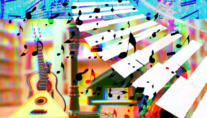 picture of different musical instruments blended together