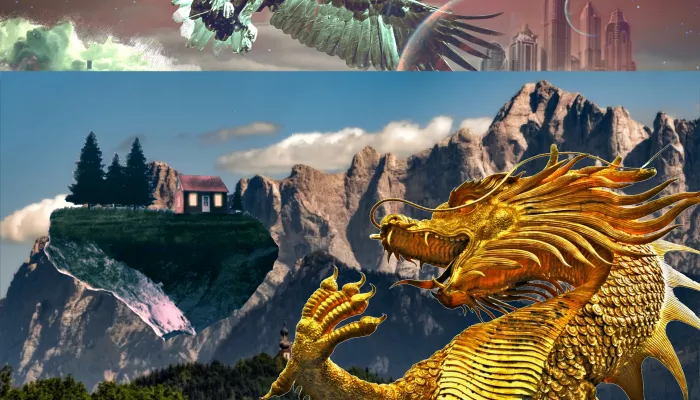 an eagle and a golden dragon