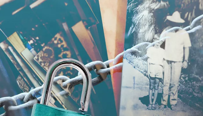 a lock over old photographs