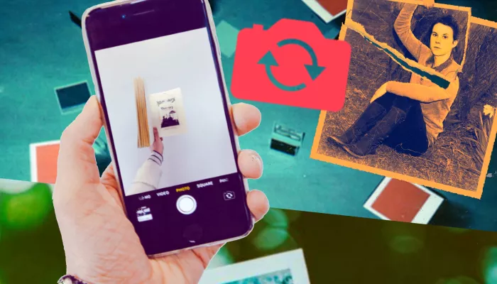 some photos and a cell phone on selfie mode